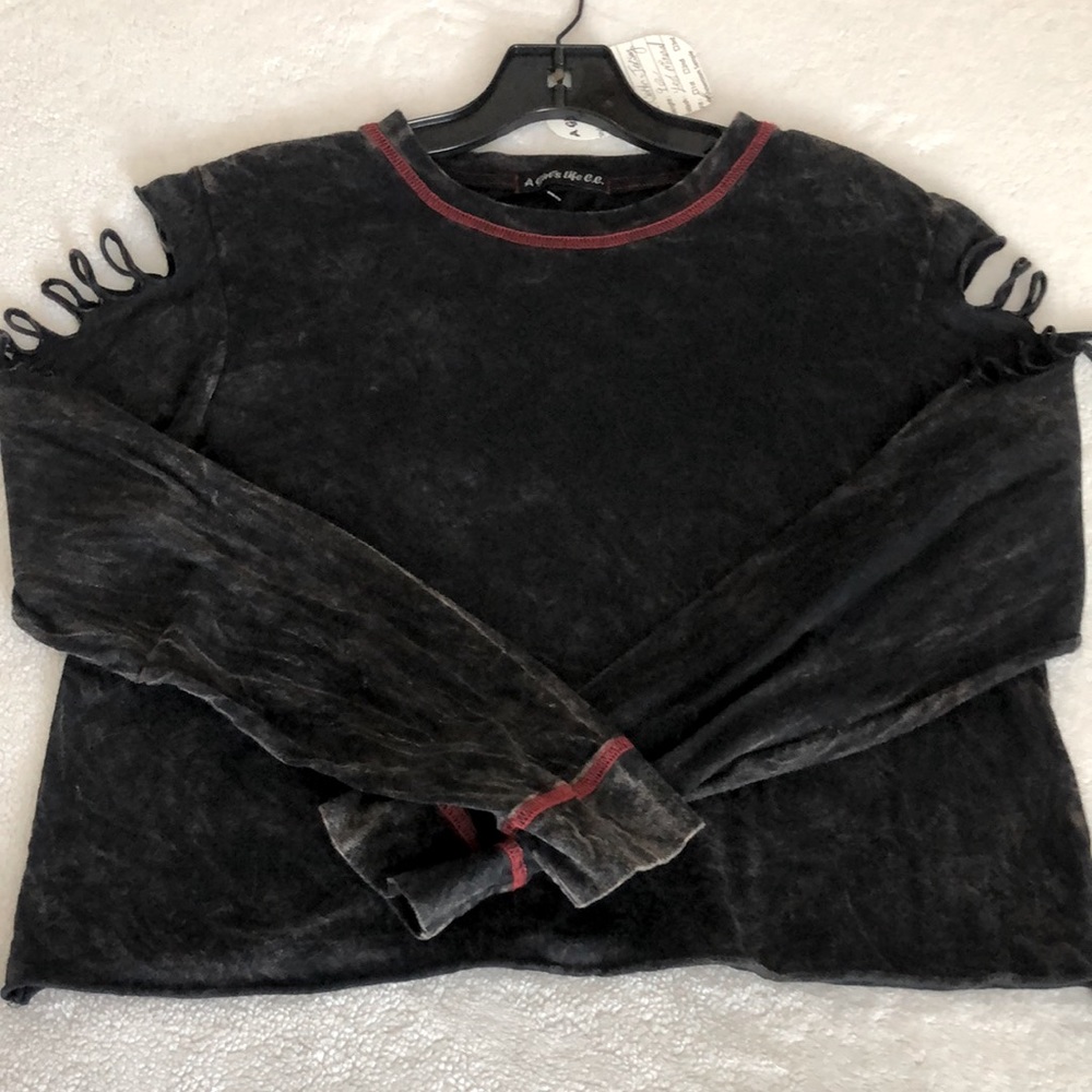 New Destructed Crop mineral washed Long sleeve Jersey T-shirt! Medium! Made USA!